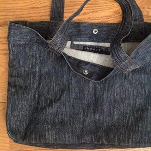 THEORY BLUE DENIM TOTE SHOULDER BAG LARGE 18.75x13 100% COTTON WIDE DOUBLE-STRAP